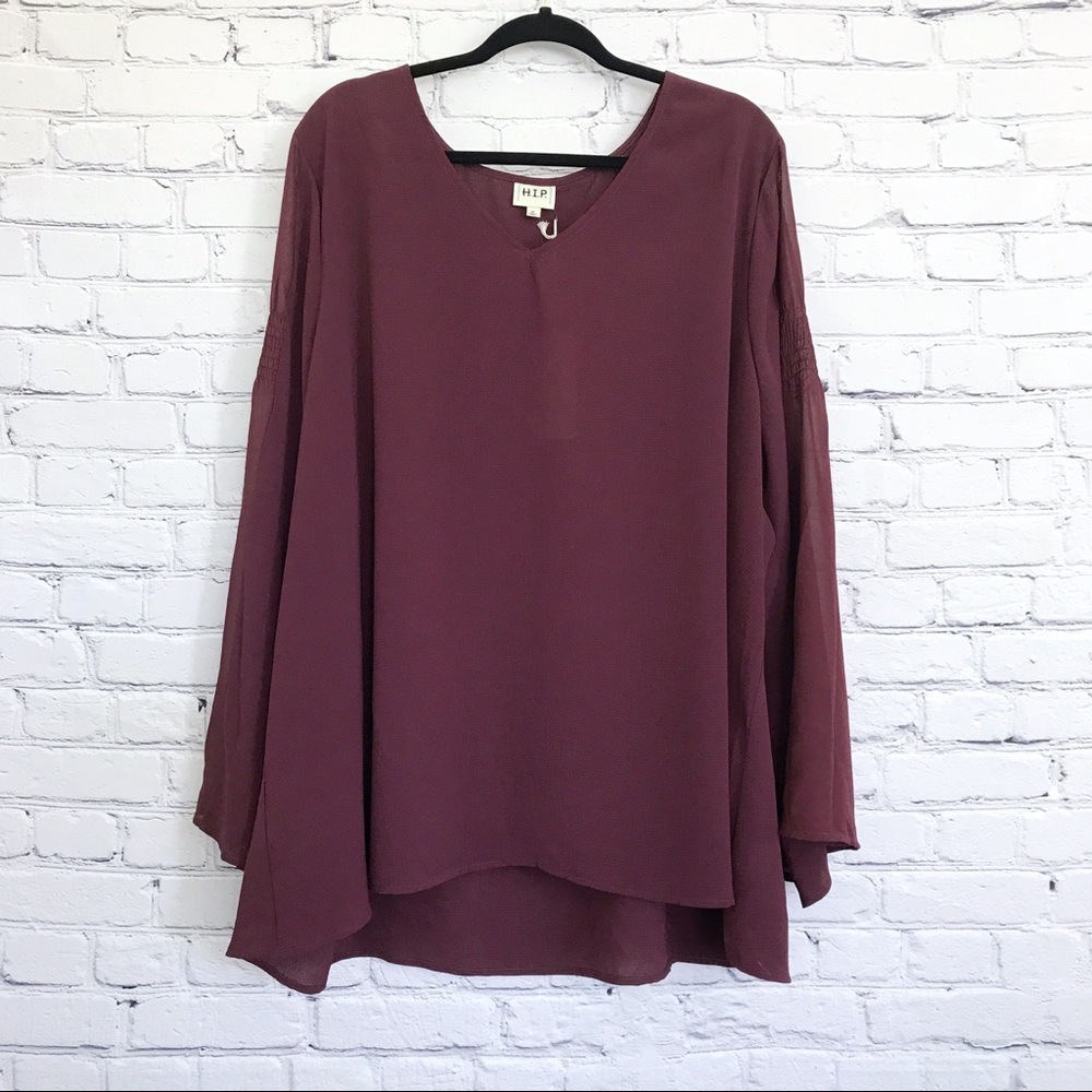 New H.I.P. Bell Sleeve Blouse V Neck 3/4 Sleeve Plus Size 3X